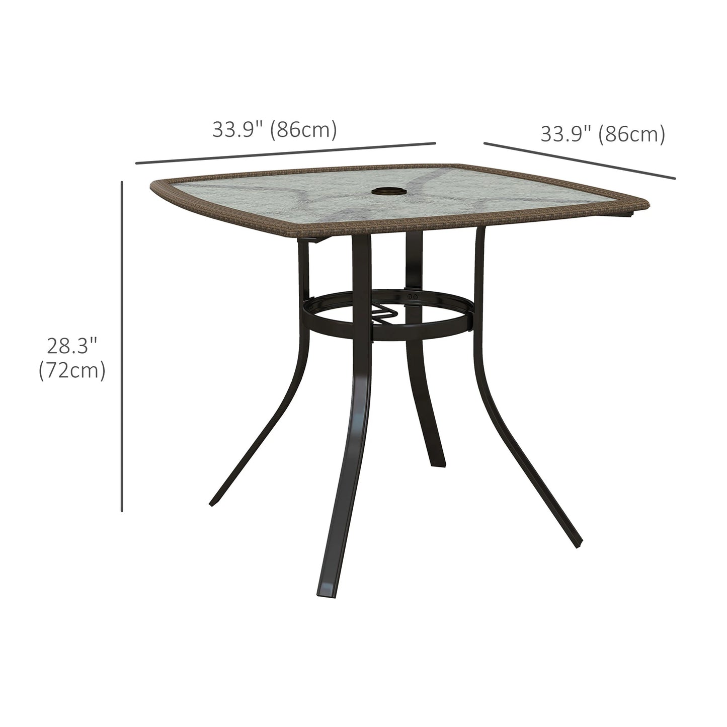 34 Square Outdoor Dining Table, Water-Grain Glass Top, Dark Brown Patio Dinning Tables at Gallery Canada