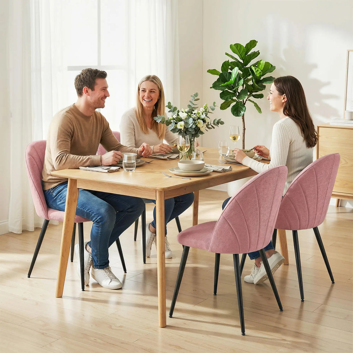 Modern Dining Chairs Set Of 4, Upholstered, Metal Legs, Pink Dining Chairs at Gallery Canada
