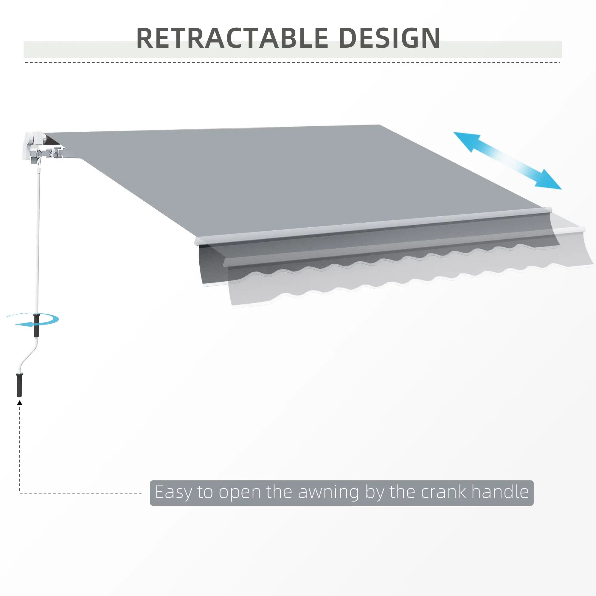 10x8ft Manual Retractable Patio Awning, Aluminum Frame, Grey Deck Awnings at Gallery Canada