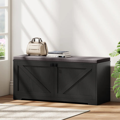 Shoe Storage Bench with Padded Seat, Entryway Bench, 8 Pairs, Black Wood Grain, Black Shoe Storage Cabinets & Racks at Gallery Canada