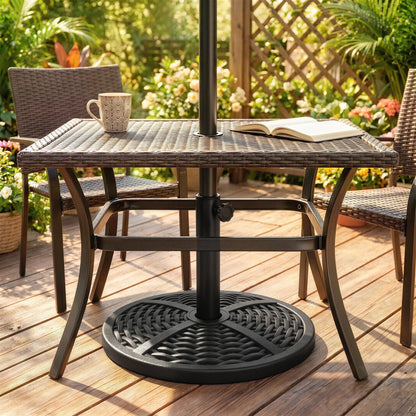 18" Heavy Duty Round Market Umbrella Base, Rattan Design, Black Umbrella Bases at Gallery Canada