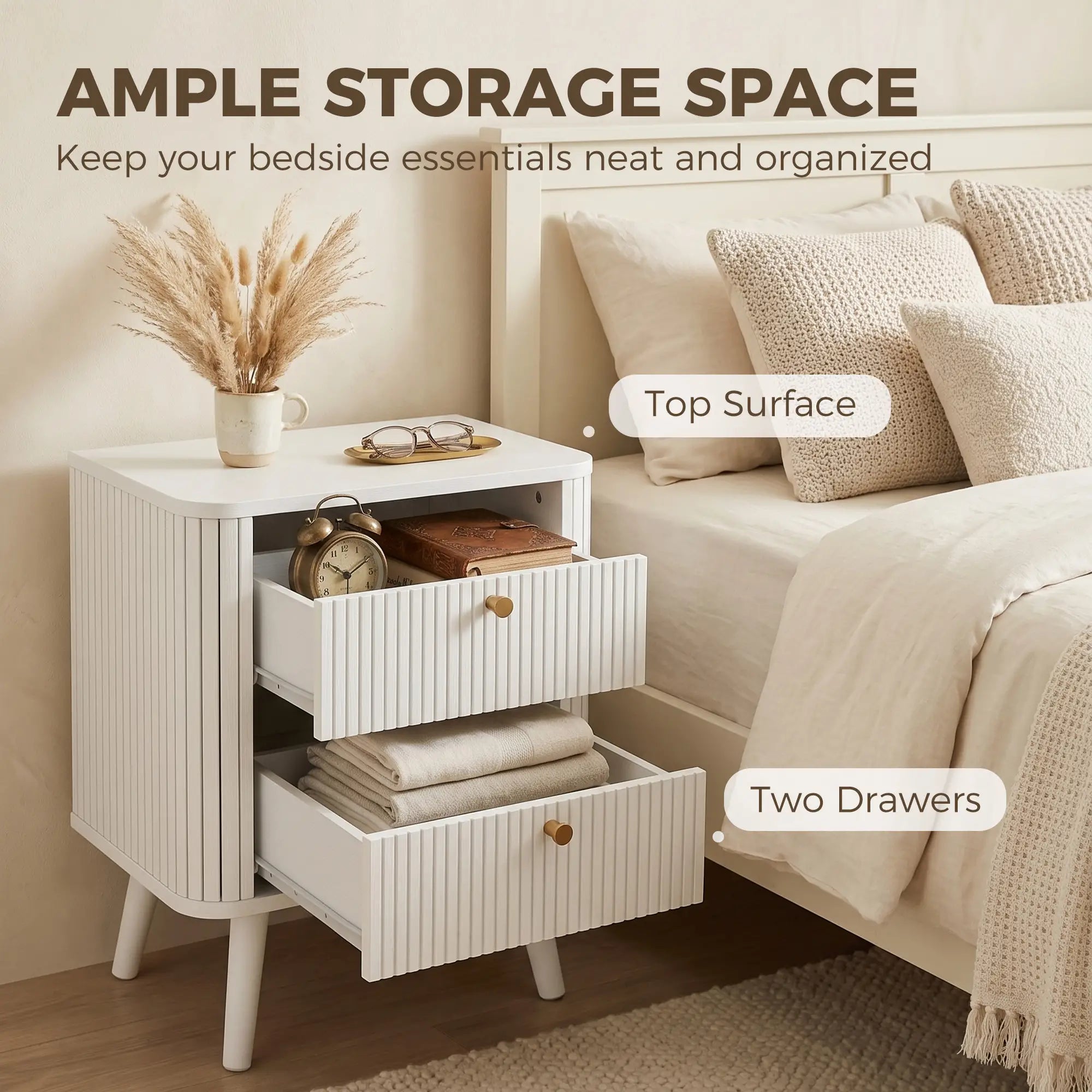 Nightstand Set of 2, White Wood Grain, 2 Drawers Bedside Tables at Gallery Canada