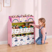 Organisateur de rangement pour enfants à 3 niveaux, 6 bacs, rose