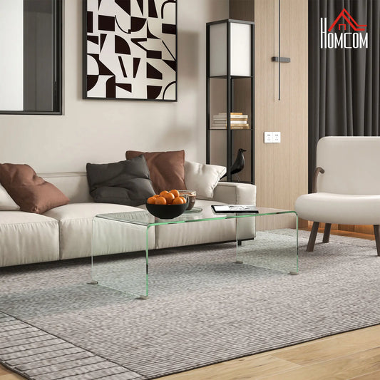 Clear Glass Coffee Table, Modern Rectangle Living Room Center Table, Safe Rounded Edges Coffee Tables Clear at Gallery Canada