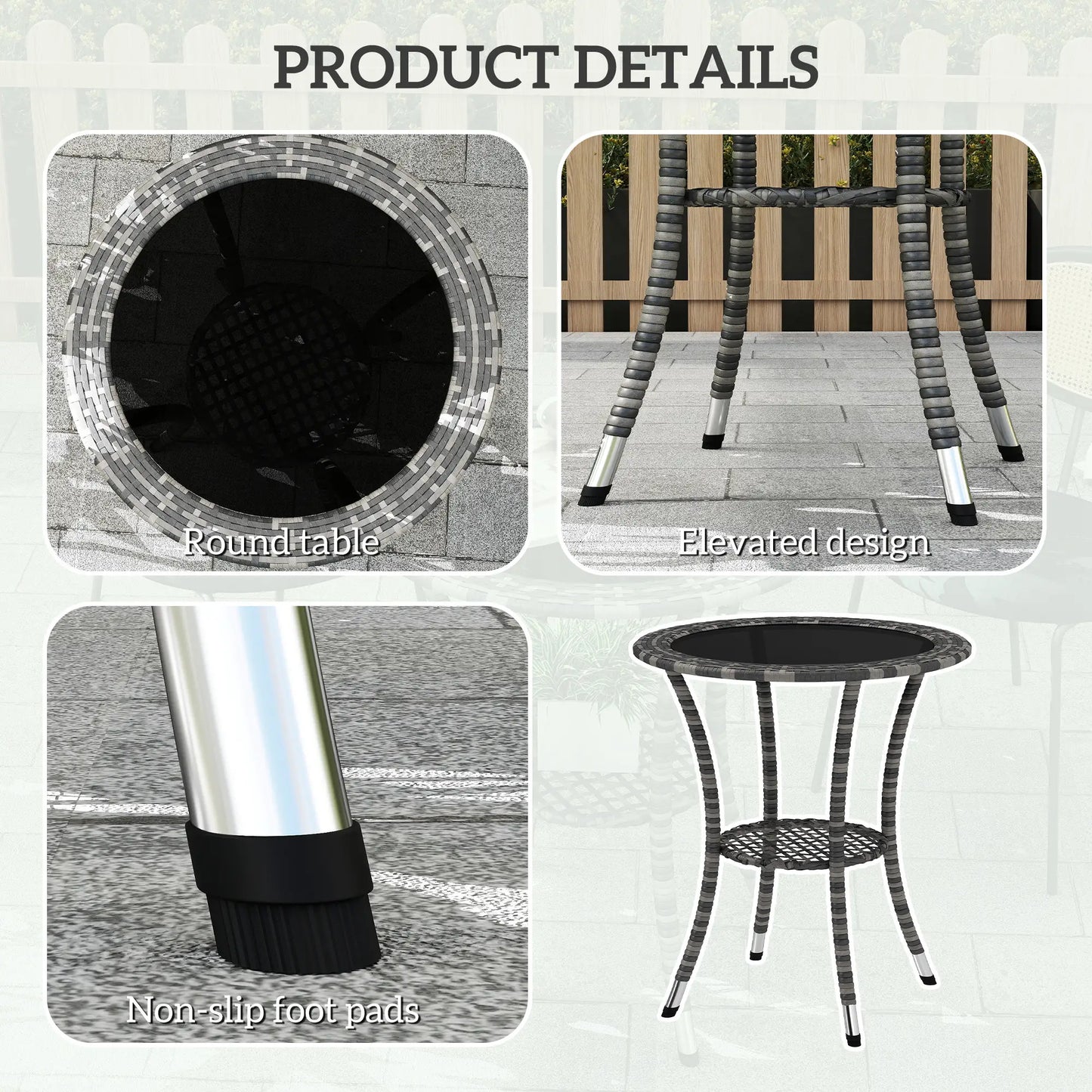 Outdoor Rattan Dining Table, Round Wicker Coffee Table, 2-Tier Shelf, Mixed Grey Patio Dinning Tables at Gallery Canada