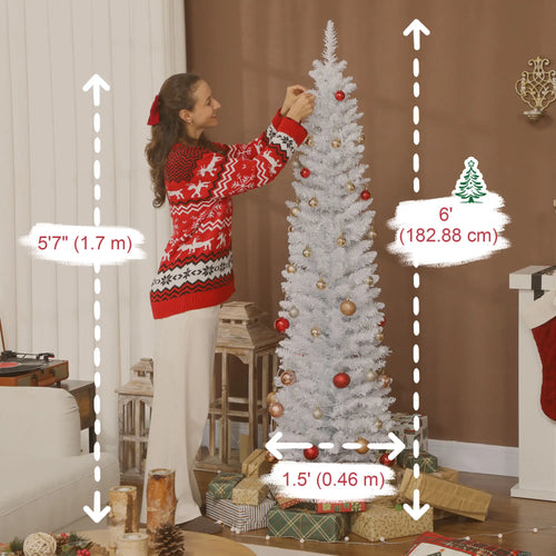 6ft Christmas Tree, Colorful DIY LEDs, Hinged Pencil, Remote, Timer, White