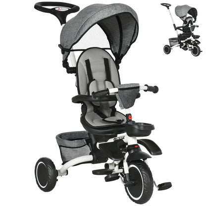 6-in-1 Toddler Tricycle, Adjustable Seat, Push Handle, Grey Tricycles for Kids Grey, White at Gallery Canada