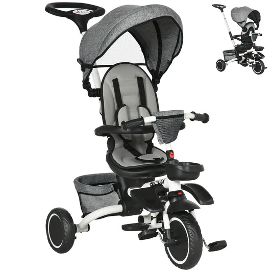6-in-1 Toddler Tricycle, Adjustable Seat, Push Handle, Grey Tricycles for Kids Grey, White at Gallery Canada