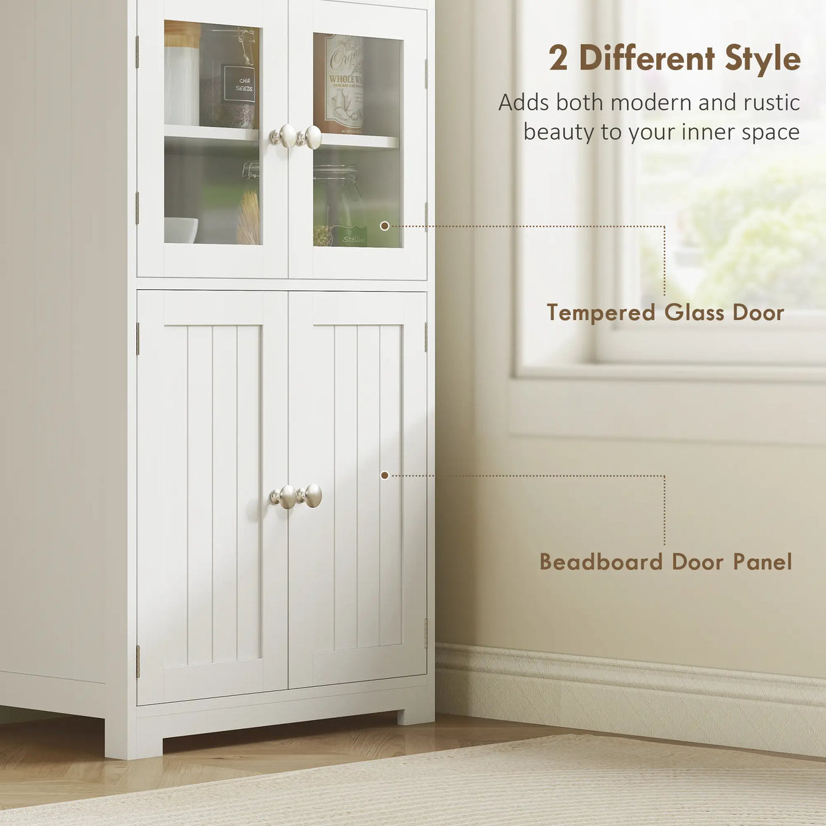 63" Small Buffet with Hutch, 4-Door Kitchen Pantry, Adjustable Shelf, White Kitchen Pantry Cabinets at Gallery Canada