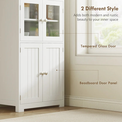 63" Small Buffet with Hutch, 4-Door Kitchen Pantry, Adjustable Shelf, White Kitchen Pantry Cabinets at Gallery Canada