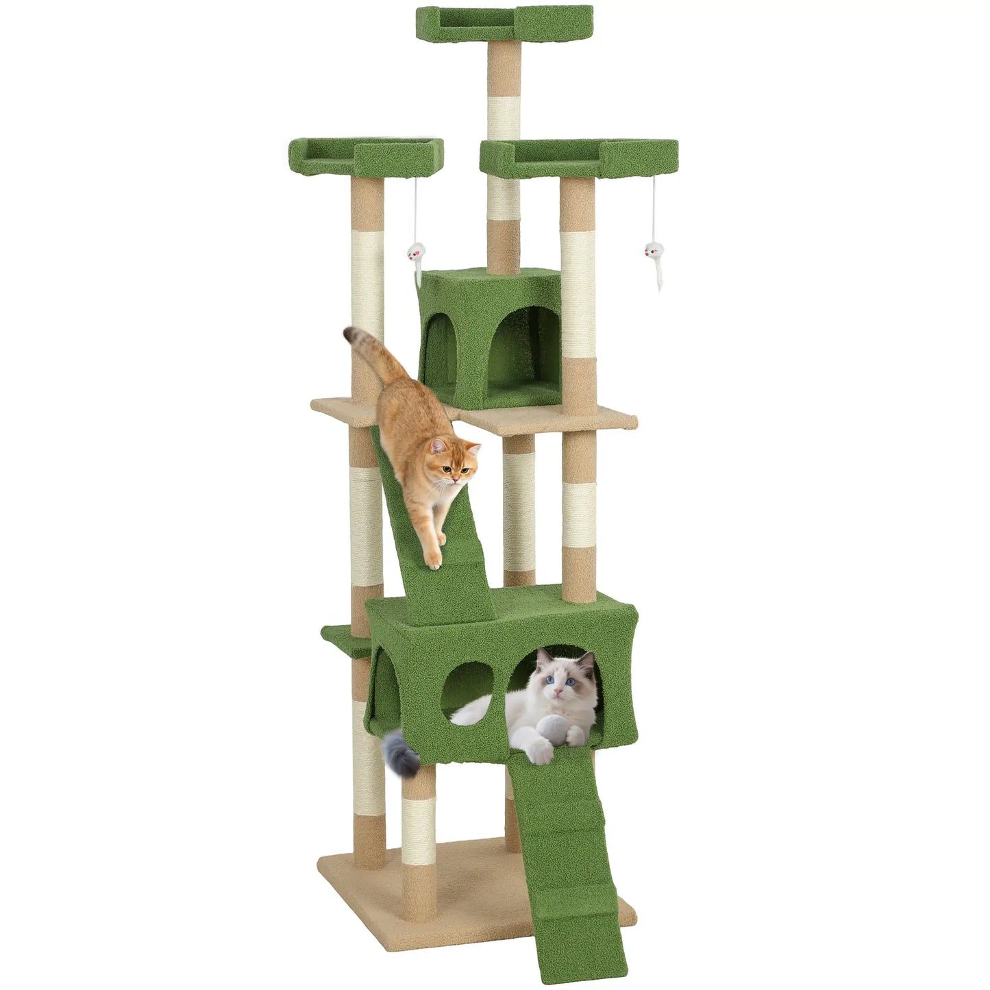 68-Inch Cat Scratching Tree, Multi-Level Activity Center, Green