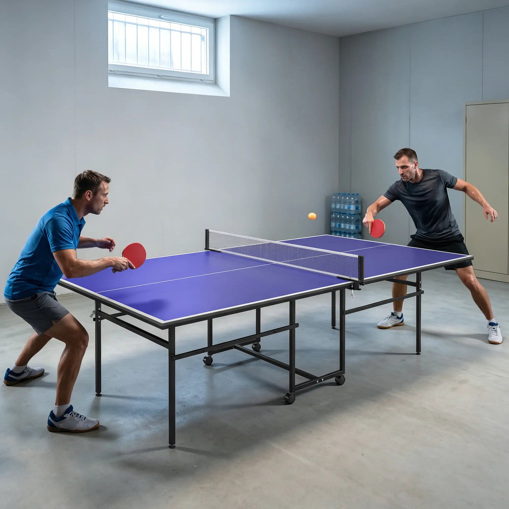 Full Size Table Tennis Table, Folding with Net, Paddles, Balls, Wheels, Blue Game Tables at Gallery Canada