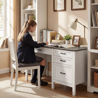 54" Farmhouse Executive Desk, Computer Desk With Drawers, White Computer Desks at Gallery Canada
