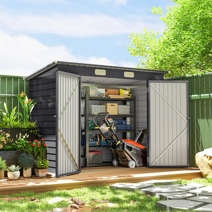 8 x 4FT Galvanized Metal Garden Shed, Double Doors, 2 Vents, Grey Sheds at Gallery Canada