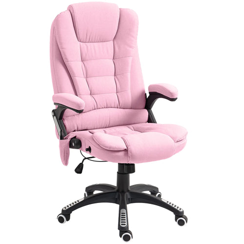 6 Point Vibrating Massage Chair, High Back Executive, Reclining, Swivel Wheels, Pink