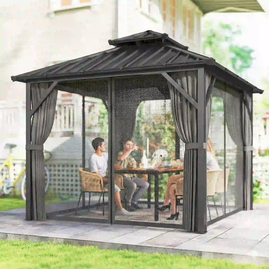 10' x 10' Hardtop Gazebo, Aluminium Frame, Galvanized Steel Roof, Dark Grey Gazebos Dark Grey, Black at Gallery Canada