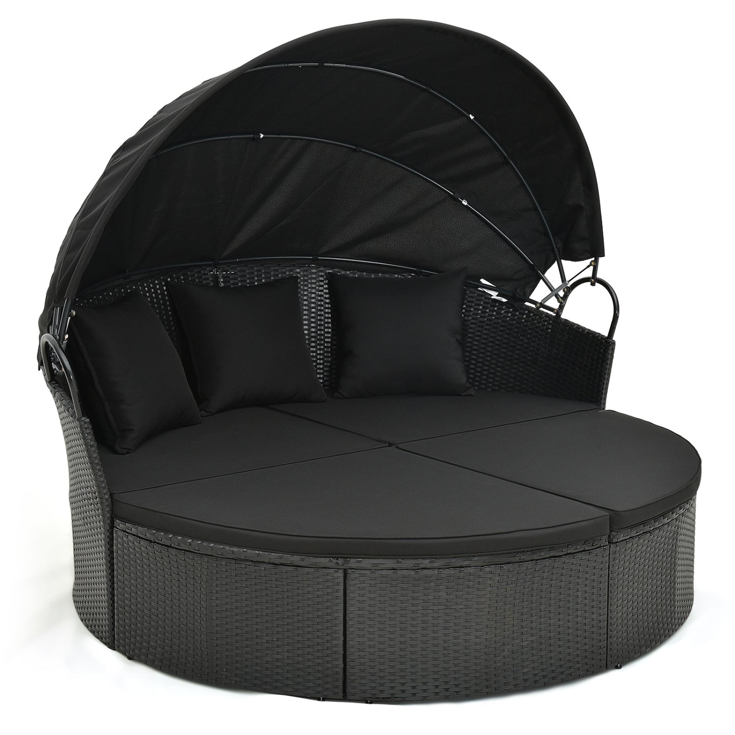 Clamshell Patio Round Daybed, Wicker With Retractable Canopy, Black Outdoor Sectionals at Gallery Canada