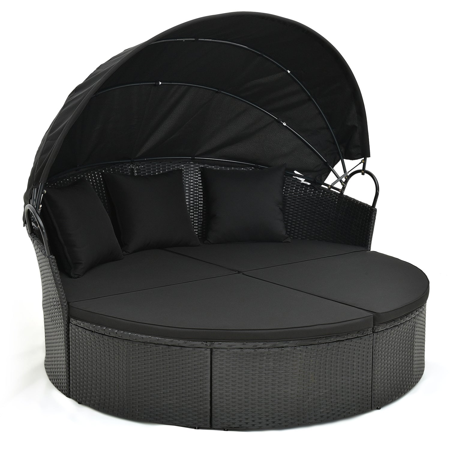 Clamshell Patio Round Daybed, Wicker With Retractable Canopy, Black Outdoor Sectionals Black at Gallery Canada