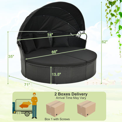 Clamshell Patio Round Daybed, Wicker With Retractable Canopy, Black Outdoor Sectionals at Gallery Canada