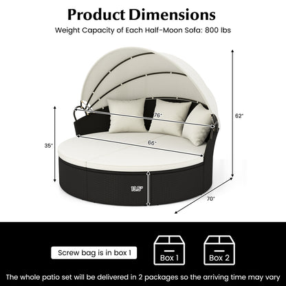 Clamshell Patio Round Daybed, Wicker With Retractable Canopy, Off White Outdoor Sectionals at Gallery Canada