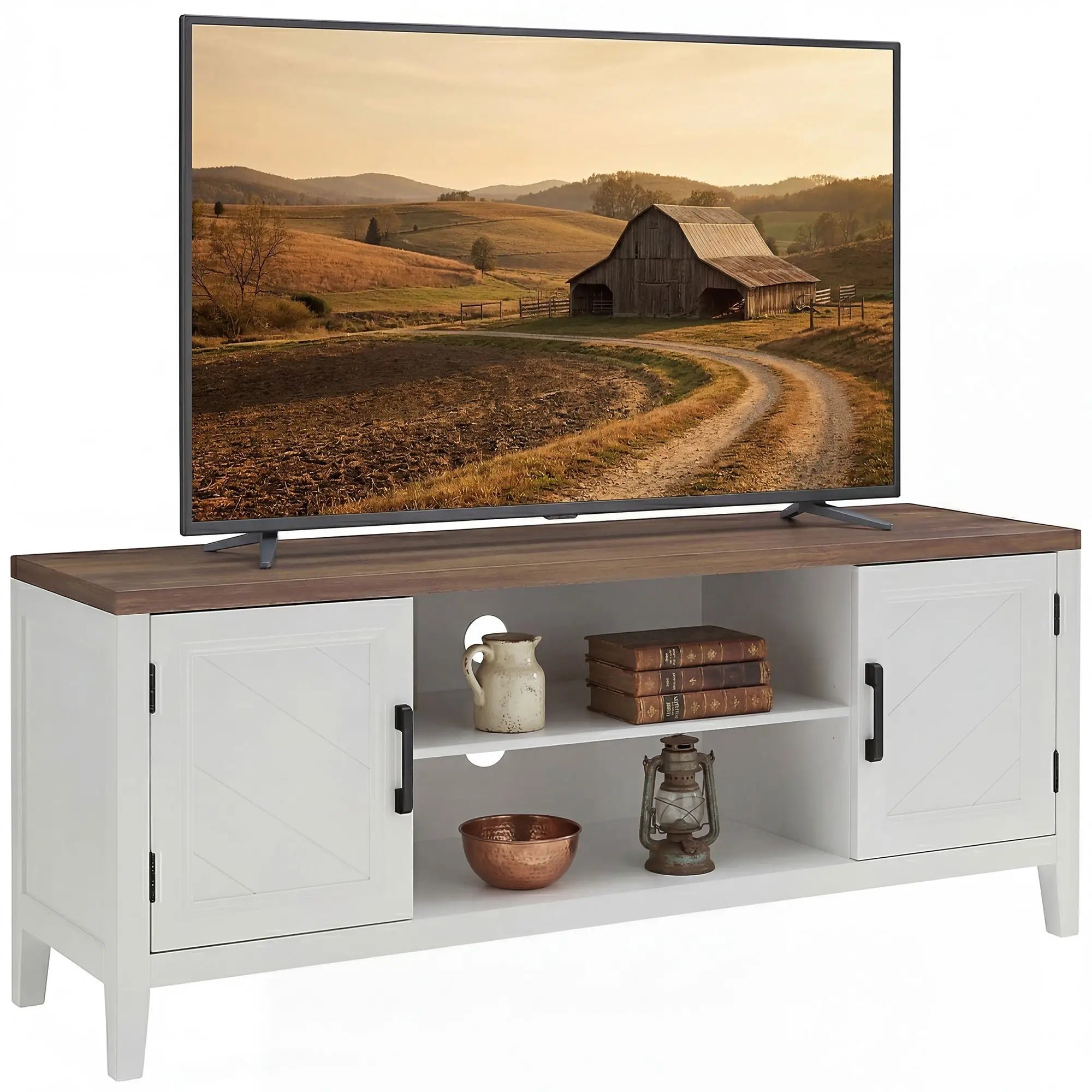 TV Stand for 55 Inch TV, Entertainment Center with Shelves, White and Brown TV Stands at Gallery Canada