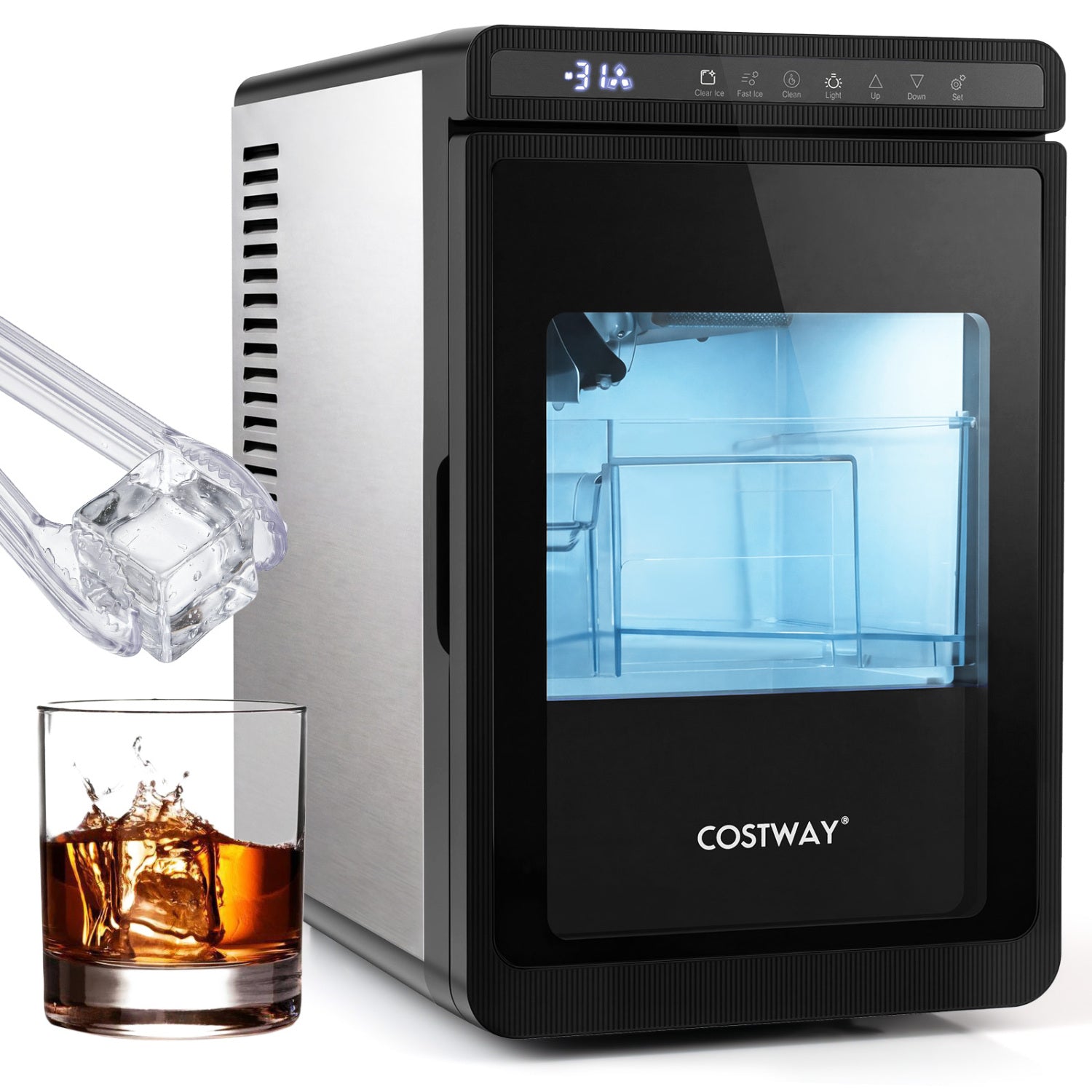 Clear Ice Cube Maker Countertop 1.6 Inches Large Square Ice Cubes, Silver Ice Makers Silver at Gallery Canada
