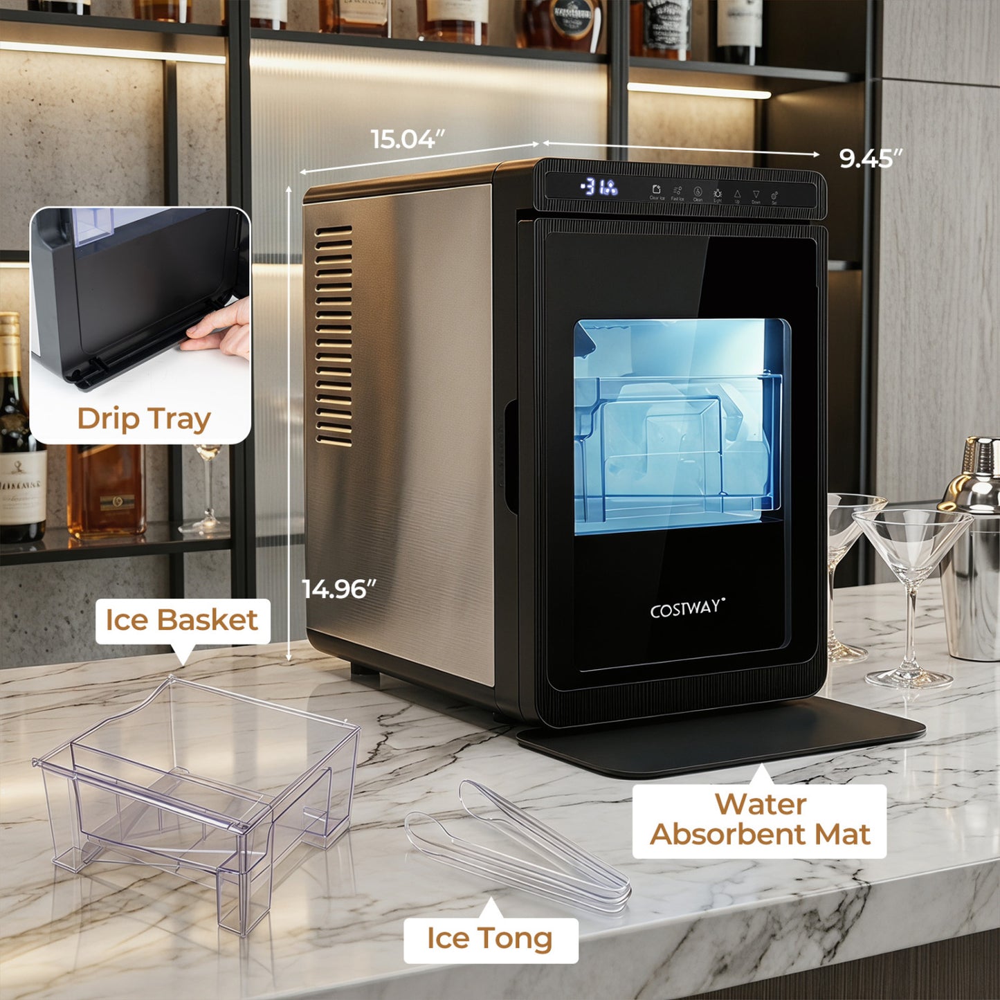 Clear Ice Cube Maker Countertop 1.6 Inches Large Square Ice Cubes, Silver Ice Makers at Gallery Canada