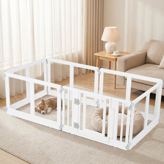 Plastic Dog Playpen, 6 Panel, Secure Locking Door, Clear Pet Gate White at Gallery Canada