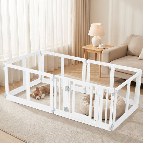 Plastic Dog Playpen, 6 Panel, Secure Locking Door, Clear
