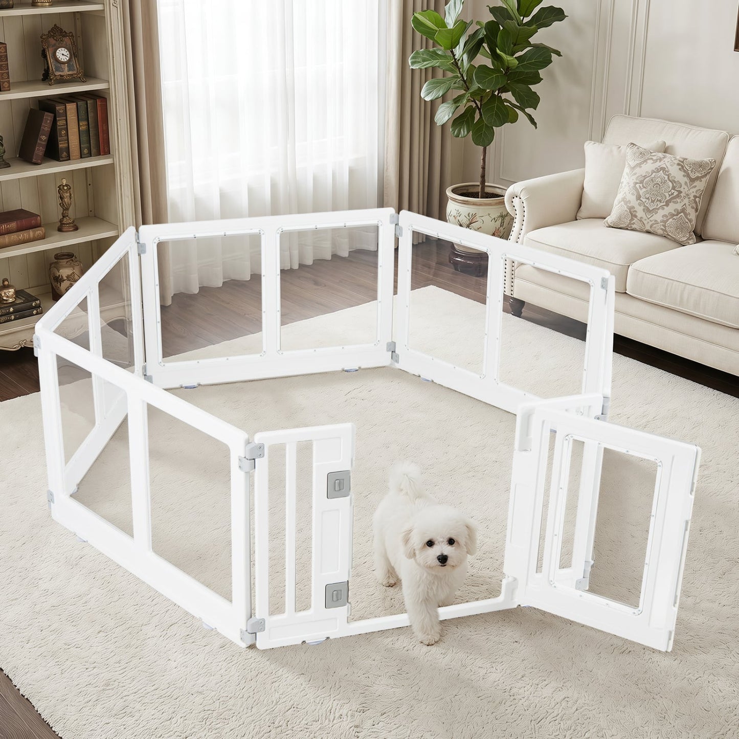 Plastic Dog Playpen, 6 Panel, Secure Locking Door, Clear Pet Gate at Gallery Canada