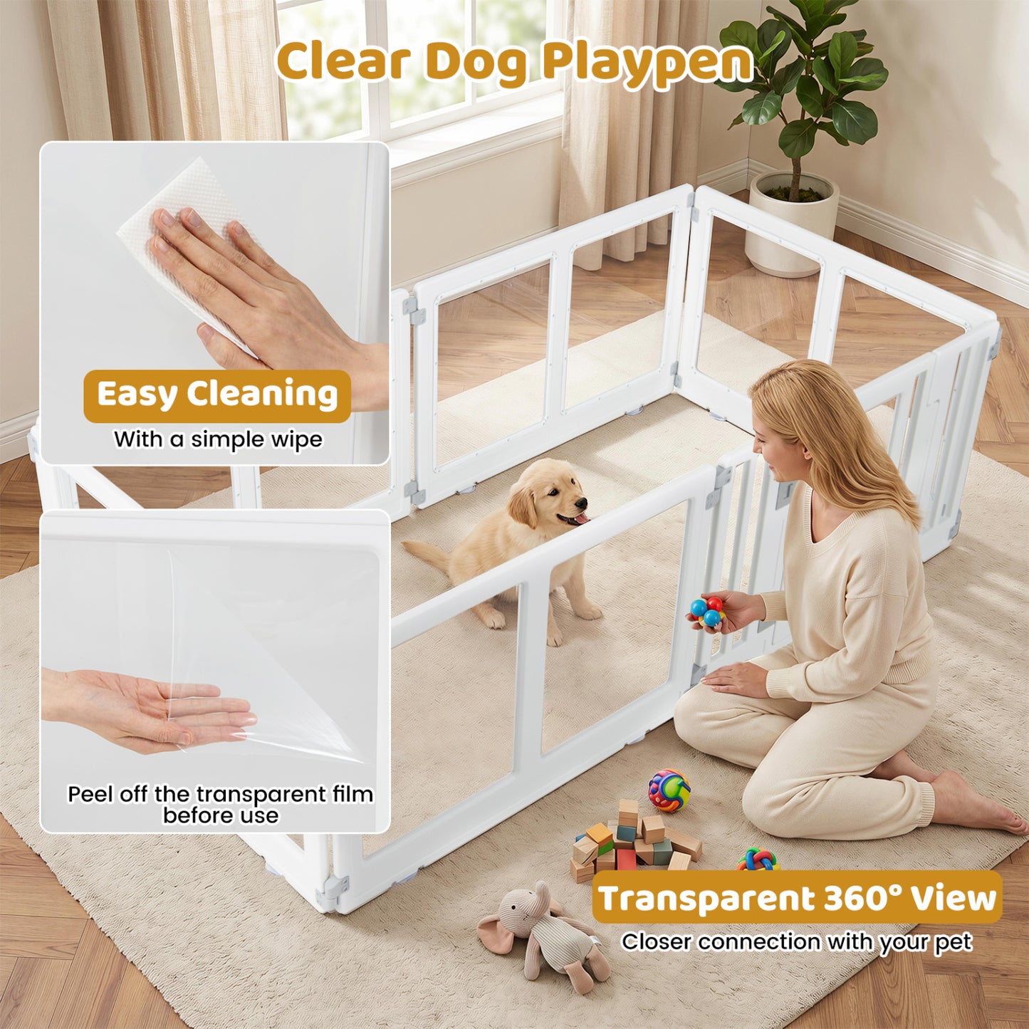 Plastic Dog Playpen, 6 Panel, Secure Locking Door, Clear Pet Gate at Gallery Canada