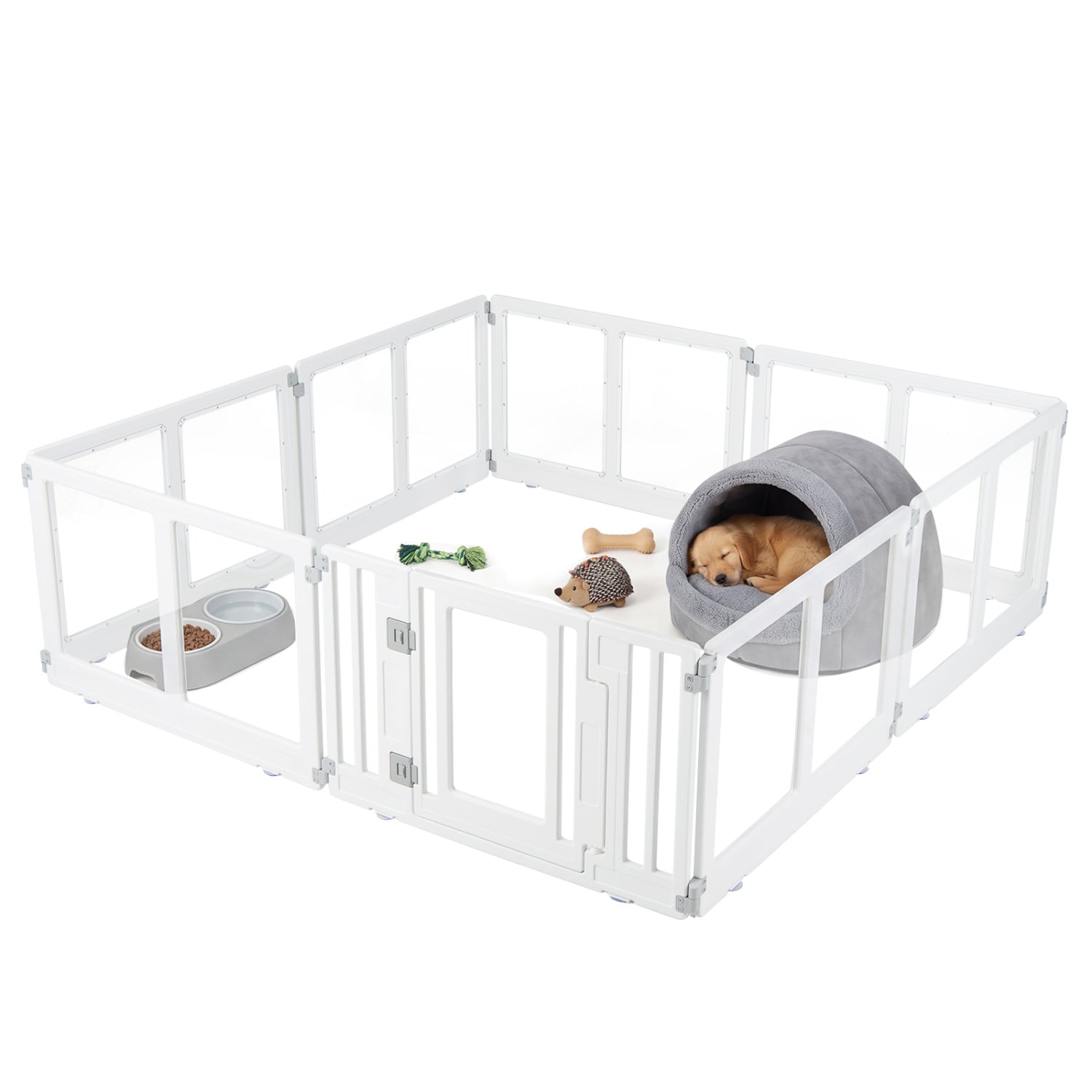 Plastic Dog Playpen, 8 Panel, Secure Locking Door, Clear Pet Gate White at Gallery Canada