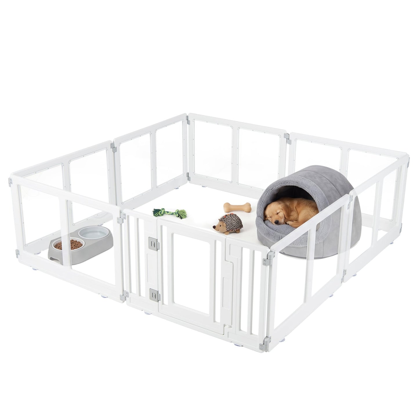 Plastic Dog Playpen, 8 Panel, Secure Locking Door, Clear Pet Gate White at Gallery Canada