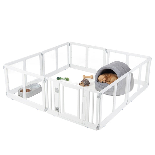 Plastic Dog Playpen, 8 Panel, Secure Locking Door, Clear Pet Gate White at Gallery Canada