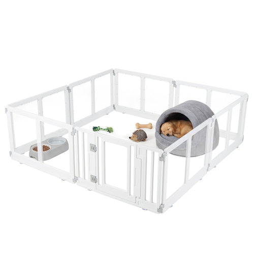 Plastic Dog Playpen, 8 Panel, Secure Locking Door, Clear
