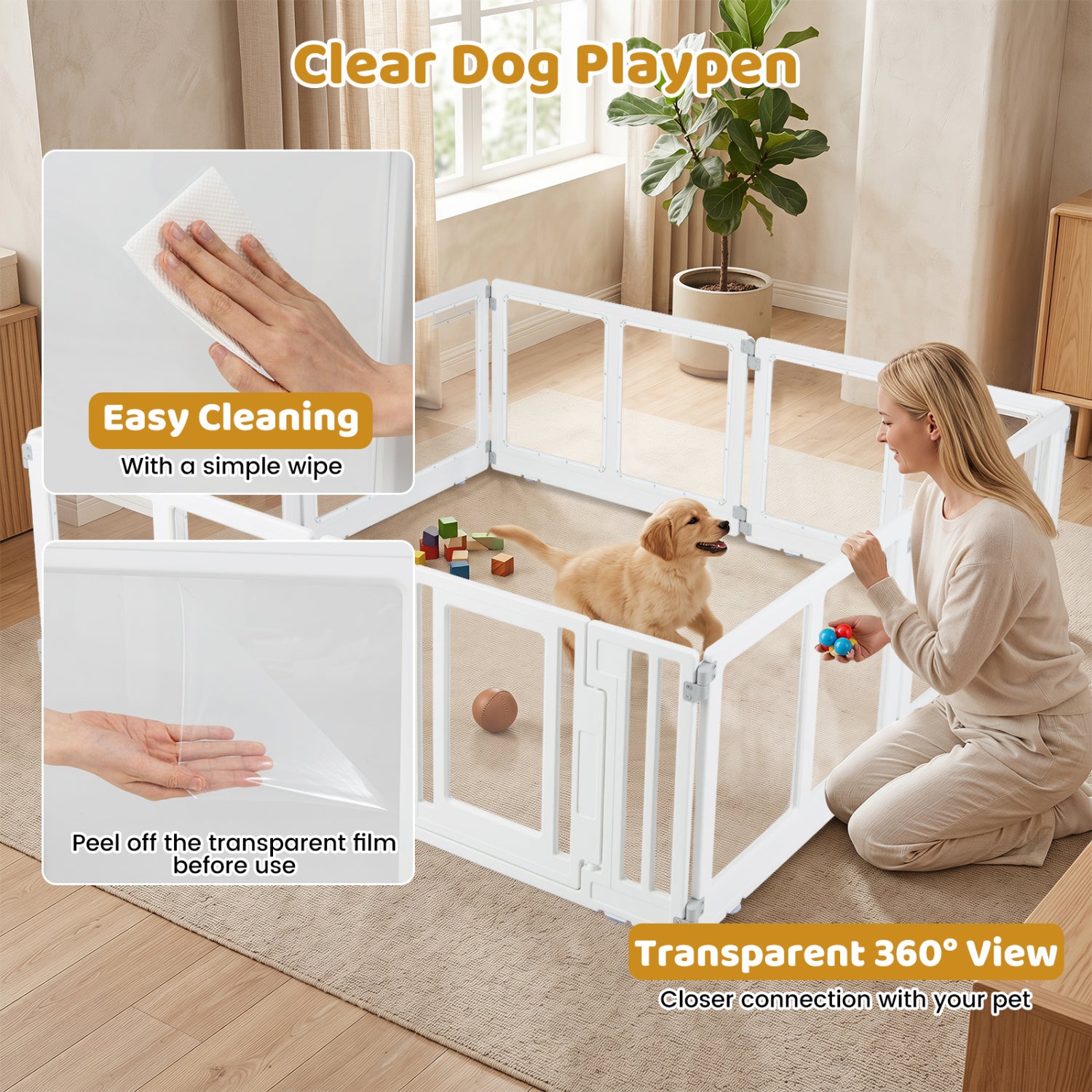 Plastic Dog Playpen, 8 Panel, Secure Locking Door, Clear Pet Gate at Gallery Canada
