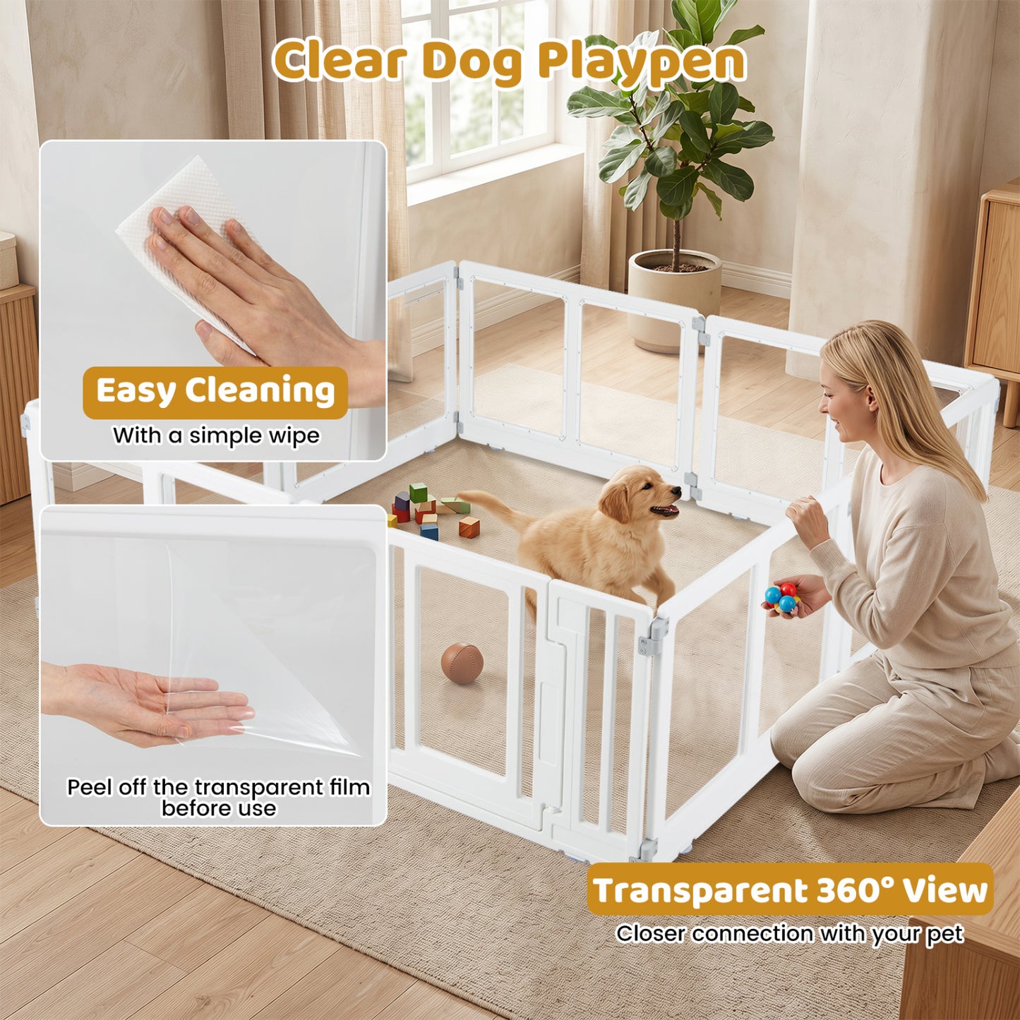 Plastic Dog Playpen, 8 Panel, Secure Locking Door, Clear Pet Gate at Gallery Canada