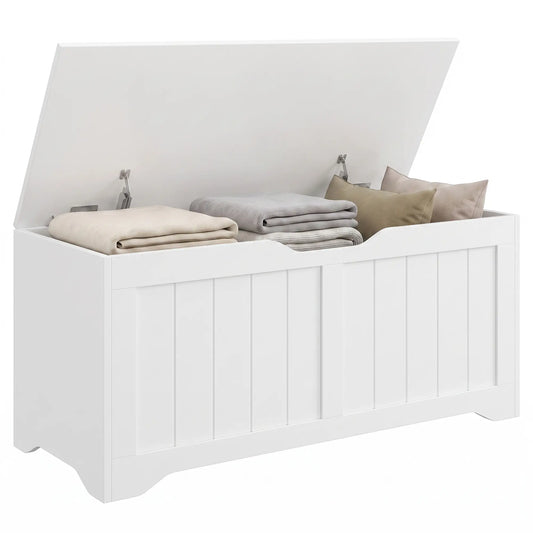 Storage Bench with Lift Top Storage Chest with Safety Hinges for Entryway, Living Room, White Storage Cabinets White at Gallery Canada