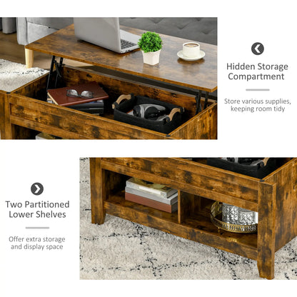 Lift Top Coffee Table, Hidden Storage, Open Shelves, Brown Coffee Tables at Gallery Canada