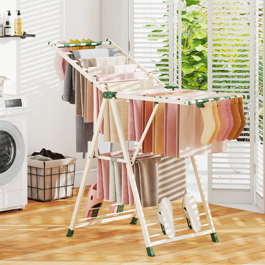 Clothes Drying Rack with Height Adjustable Wings, Beige Drying Racks Beige at Gallery Canada