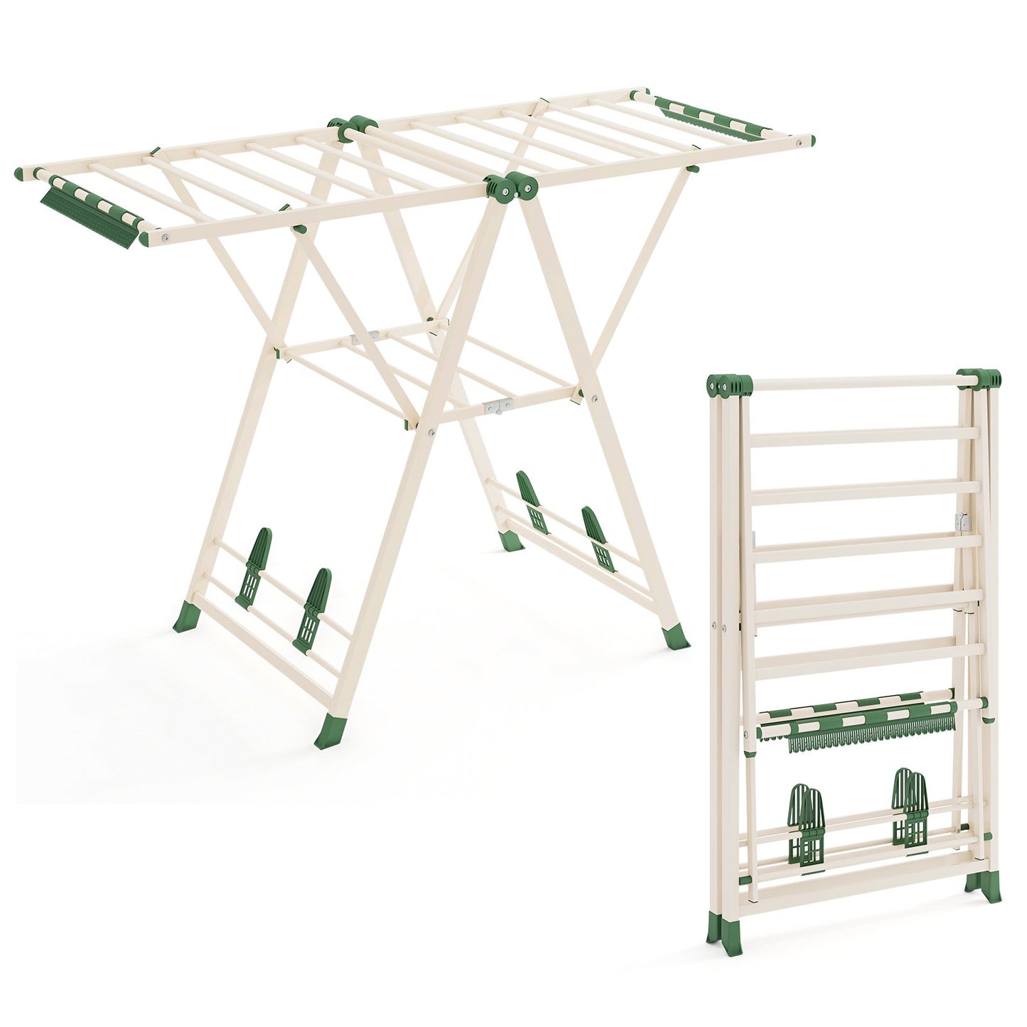 Clothes Drying Rack with Height Adjustable Wings, Beige Drying Racks at Gallery Canada