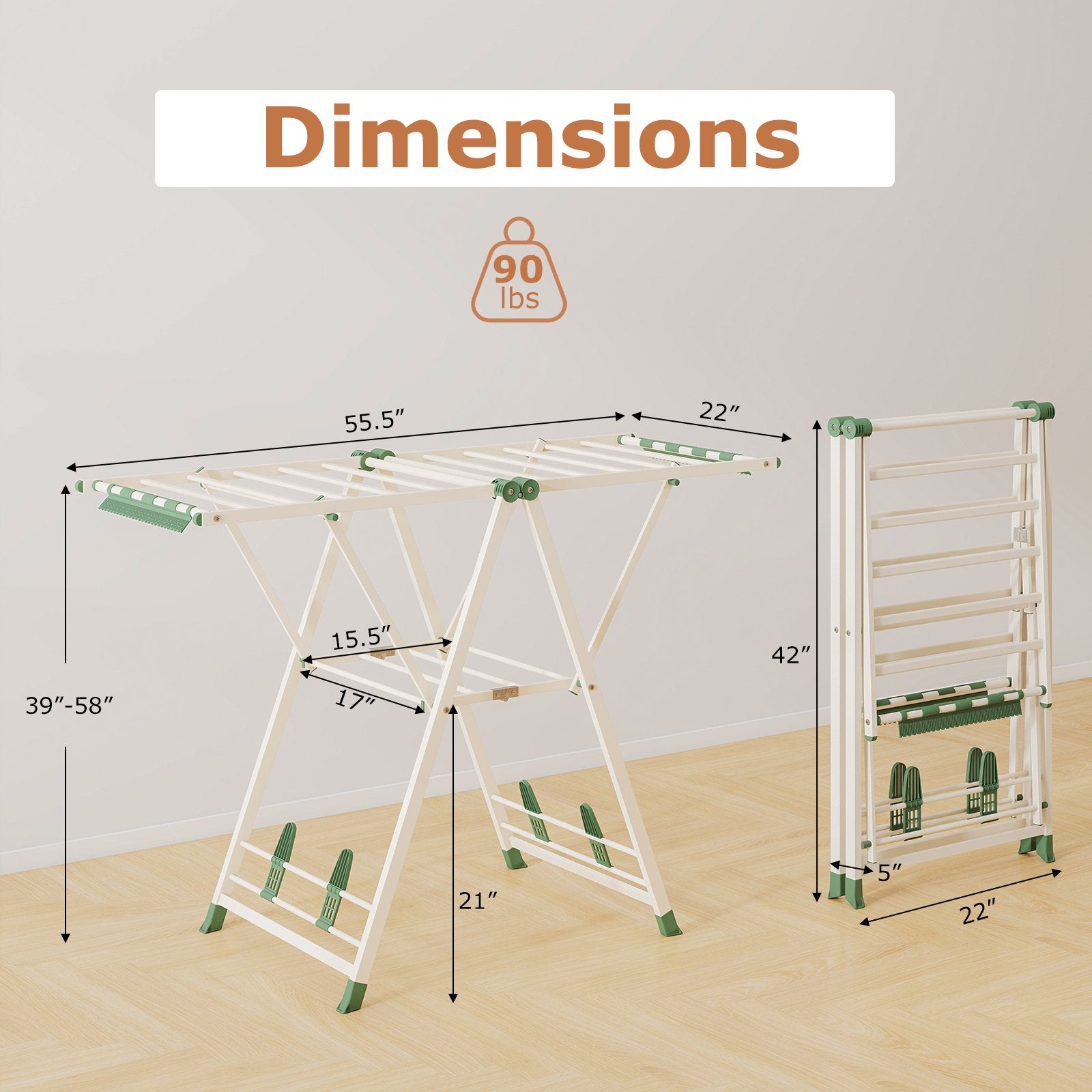 Clothes Drying Rack with Height Adjustable Wings, Beige Drying Racks at Gallery Canada