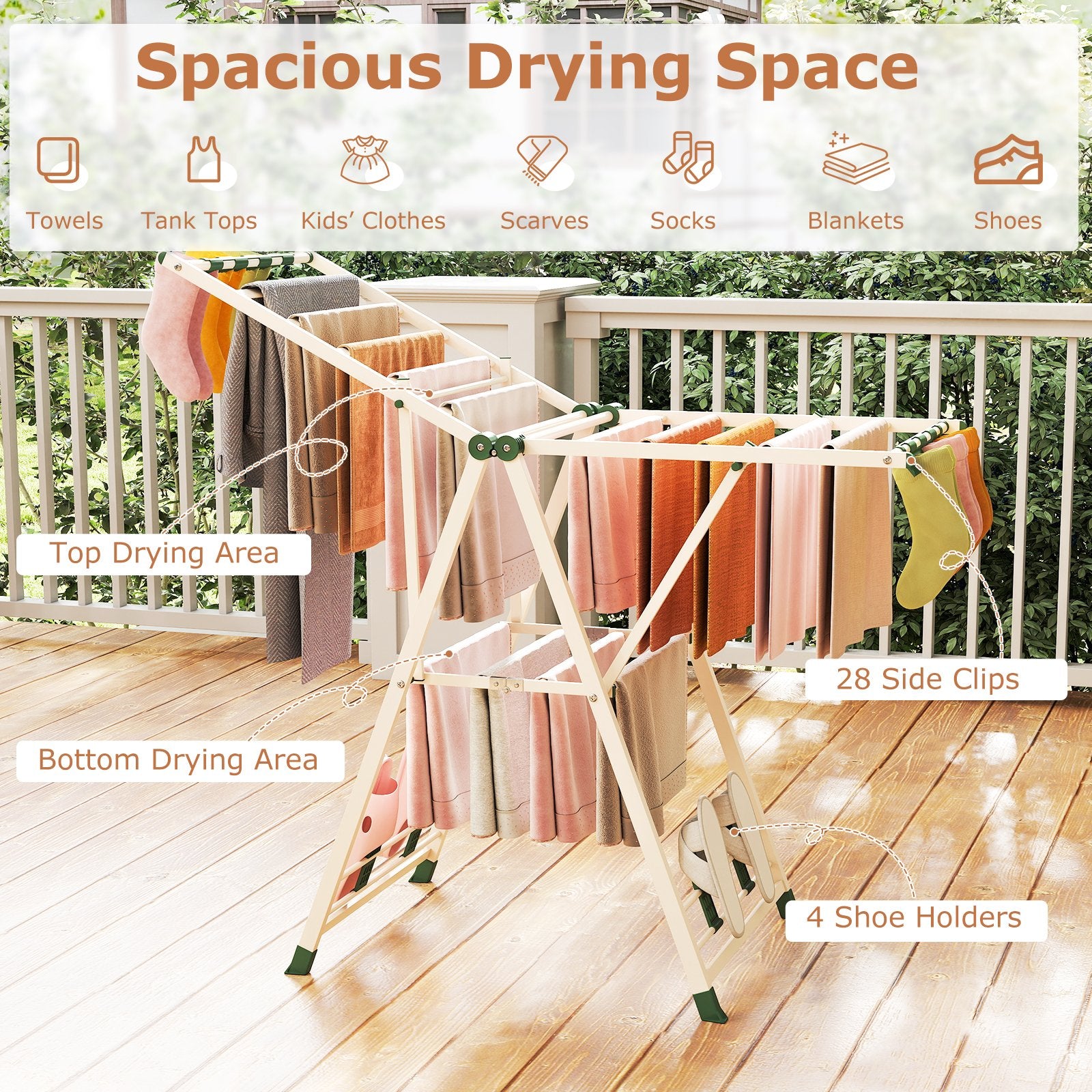 Clothes Drying Rack with Height Adjustable Wings, Beige Drying Racks at Gallery Canada