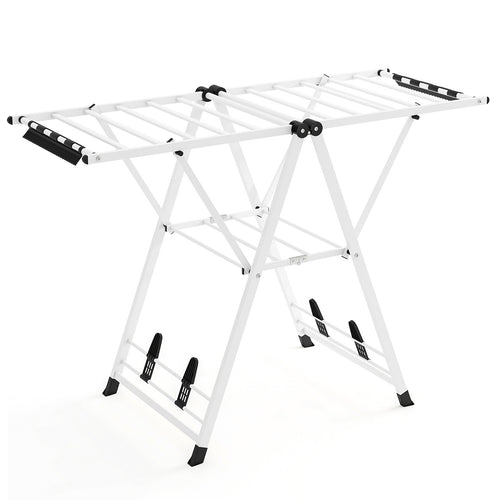 Clothes Drying Rack with Height Adjustable Wings, White