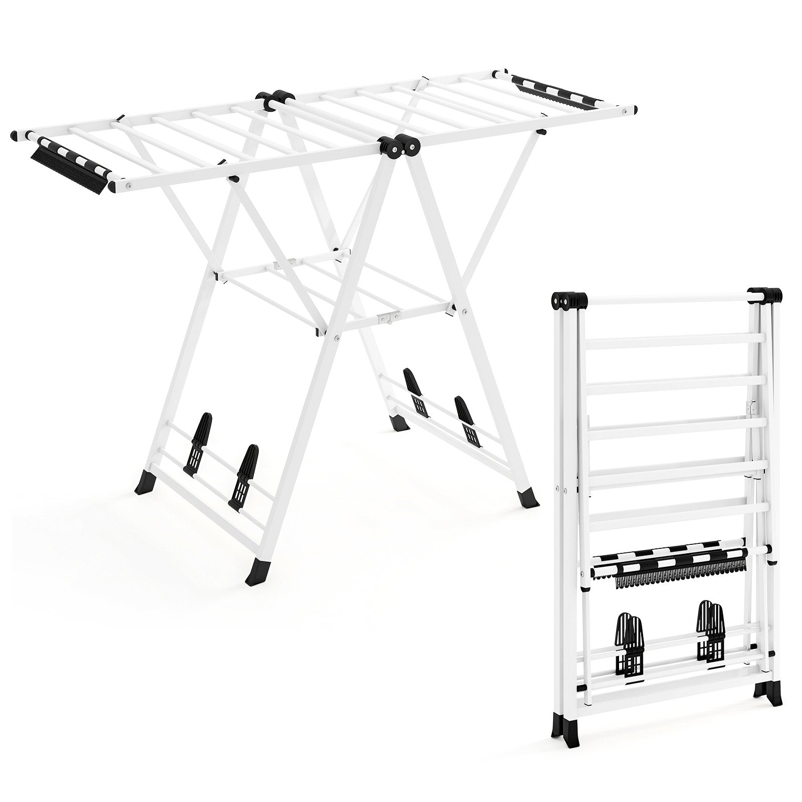 Clothes Drying Rack with Height Adjustable Wings, White Drying Racks at Gallery Canada