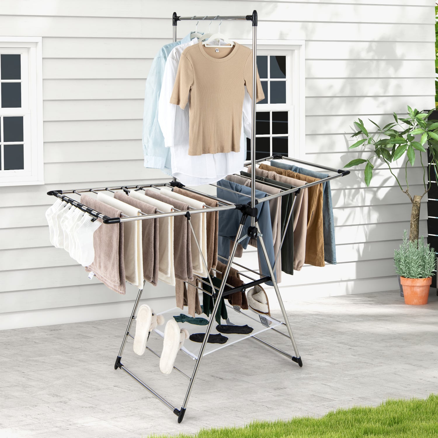 6-Level Adjustable Height Clothes Drying Rack, Silver Drying Racks at Gallery Canada