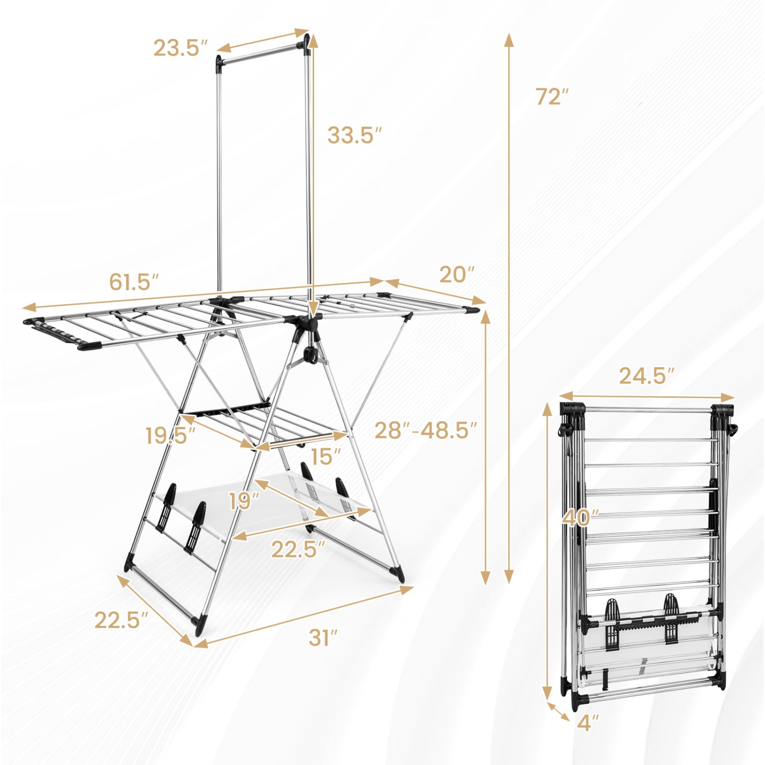 6-Level Adjustable Height Clothes Drying Rack, Silver Drying Racks at Gallery Canada