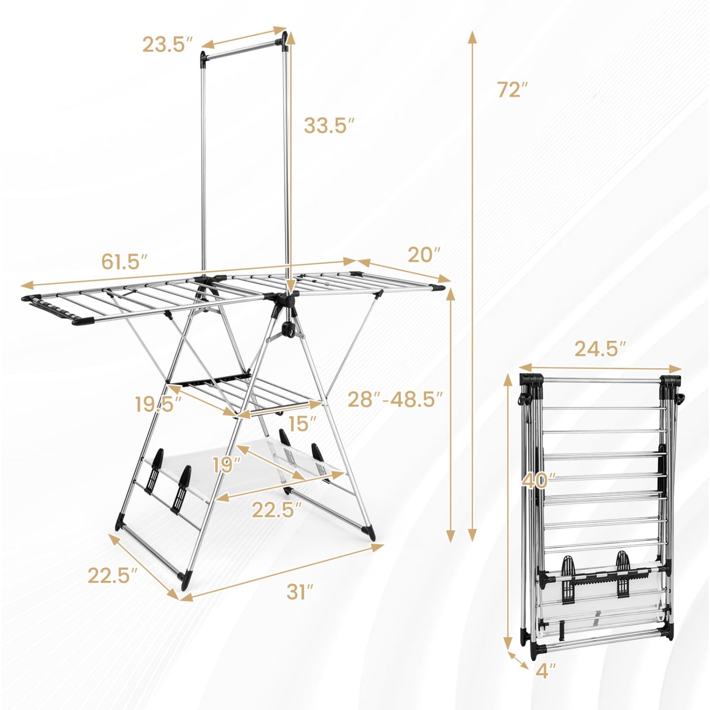 6-Level Adjustable Height Clothes Drying Rack, Silver Drying Racks at Gallery Canada