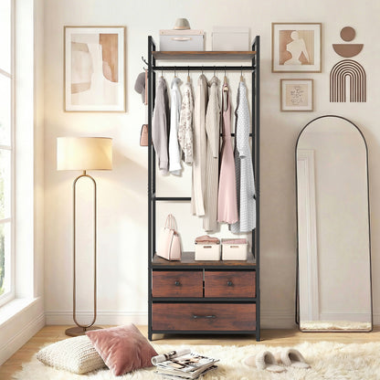 Clothes Rack With Drawers, Shelves, Side Hooks, Metal Frame, Brown Coat Racks & Hall Trees at Gallery Canada