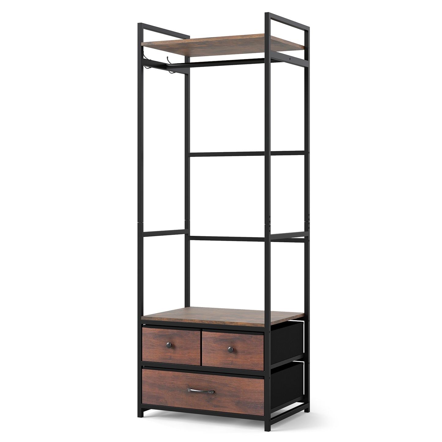 Clothes Rack With Drawers, Shelves, Side Hooks, Metal Frame, Brown Coat Racks & Hall Trees at Gallery Canada